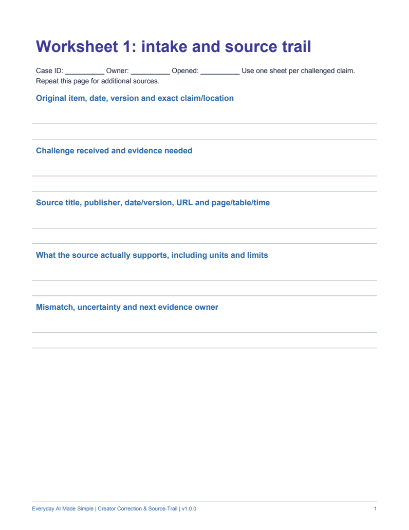 A practical worksheet: actual customer PDF page