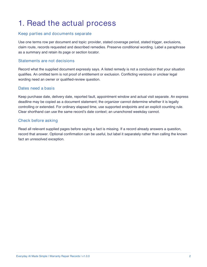 Actual page 2 of Warranty Repair Case Organizer โ Printable Companion
