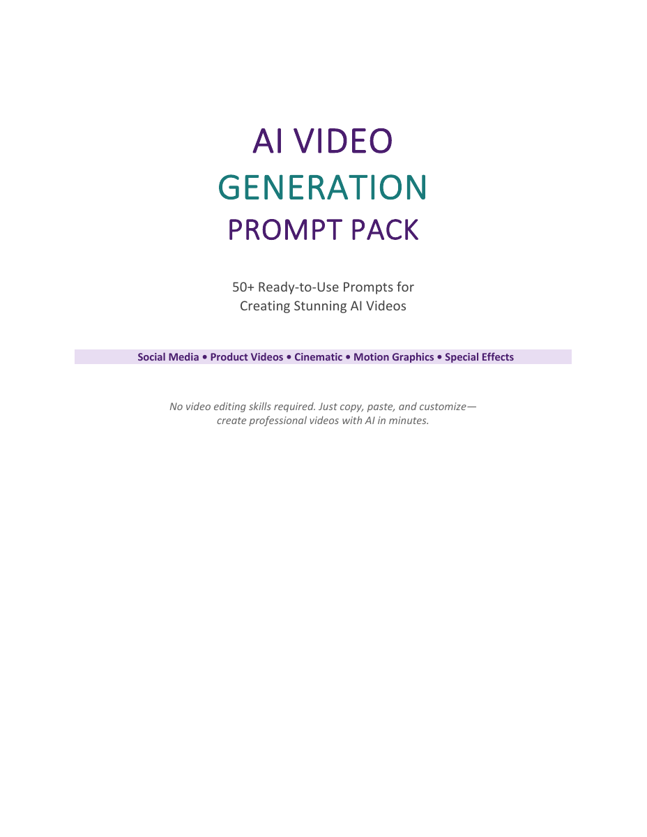 Cover of Video Generation Prompt Pack PDF