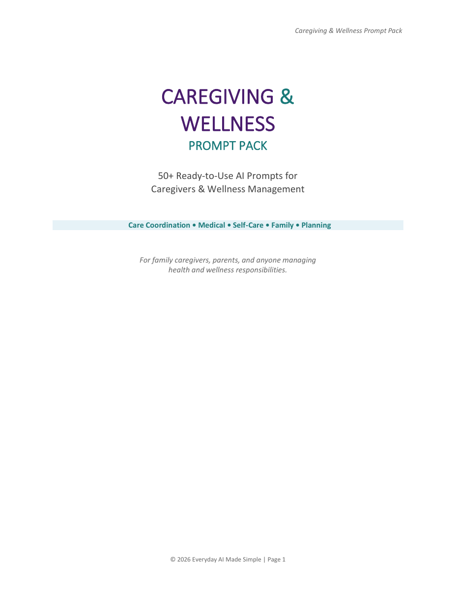 Cover of Caregiving & Wellness Prompt Pack PDF
