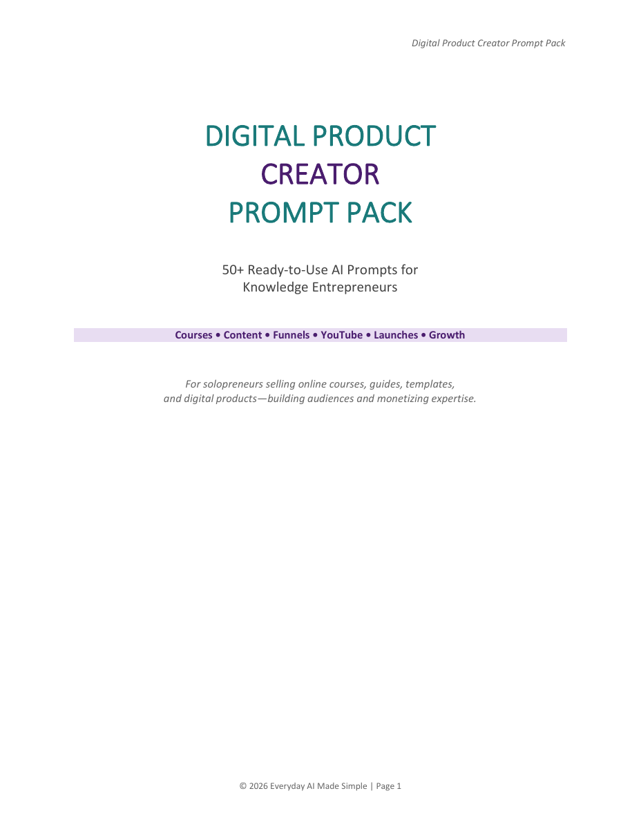 Cover of Digital Product Creator Prompt Pack PDF