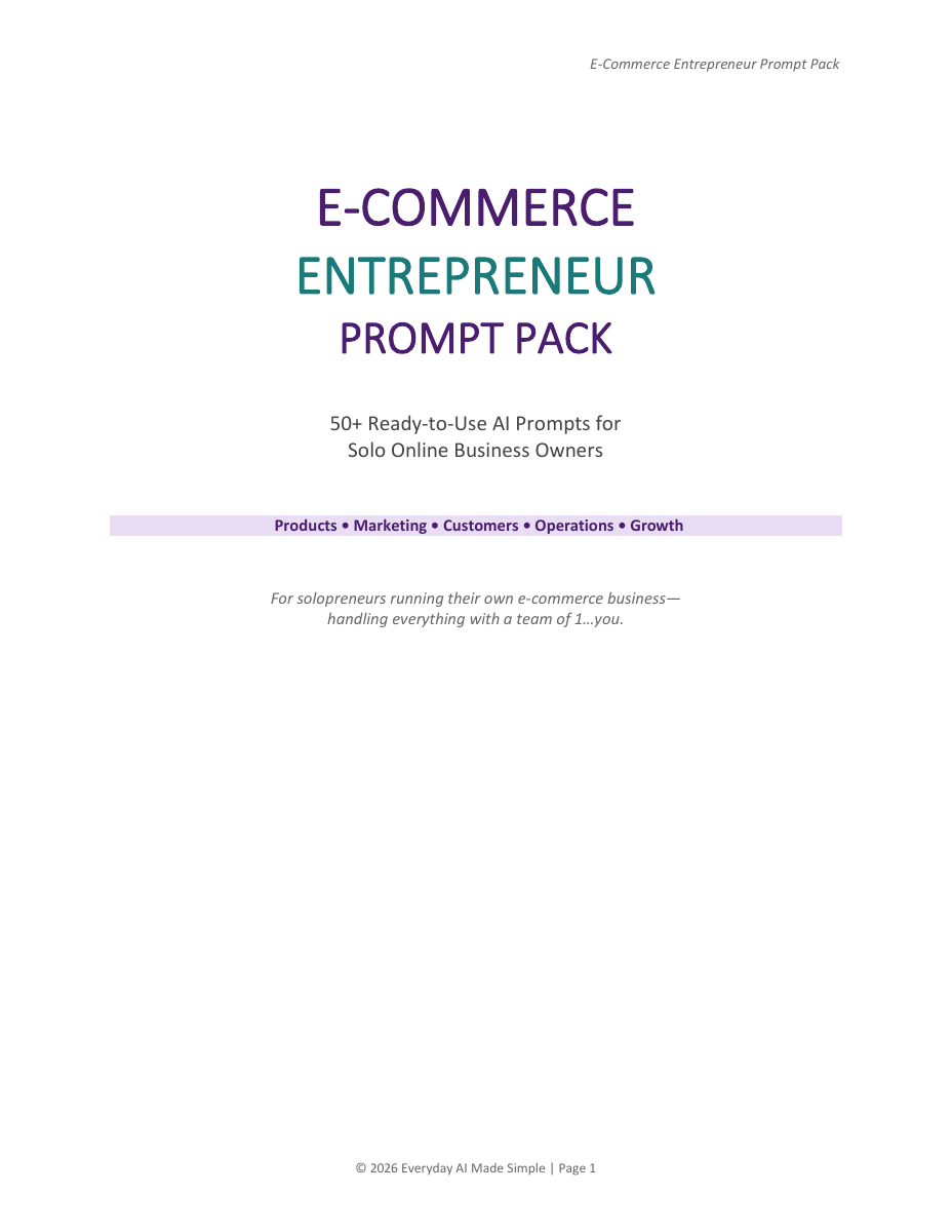 Cover of E-Commerce Entrepreneur Prompt Pack PDF