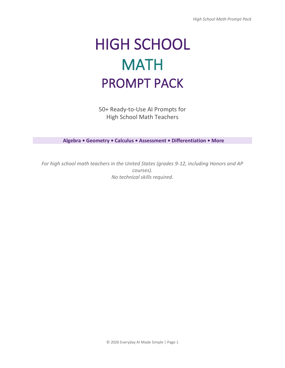 Cover of High School Math Prompt Pack PDF