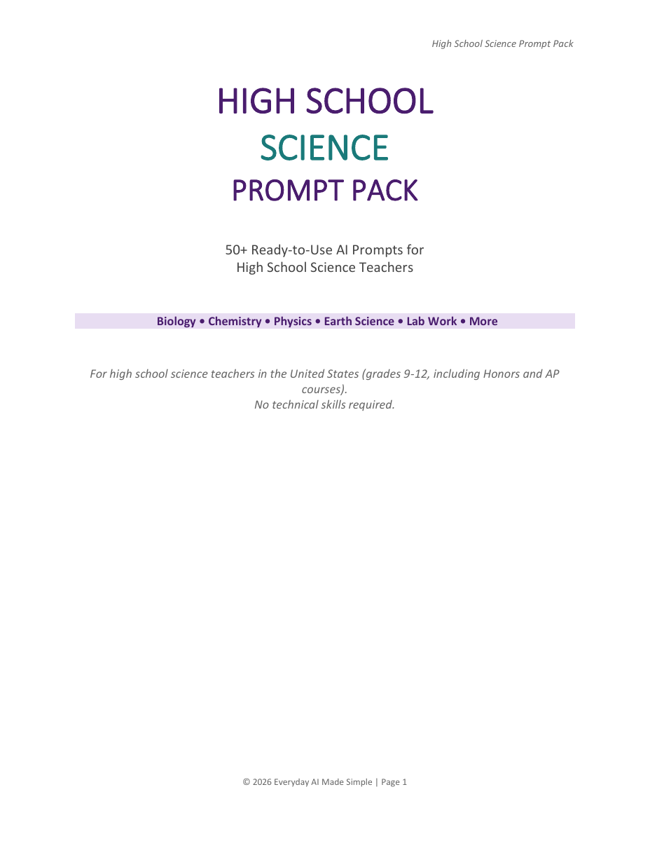 Cover of High School Science Prompt Pack PDF