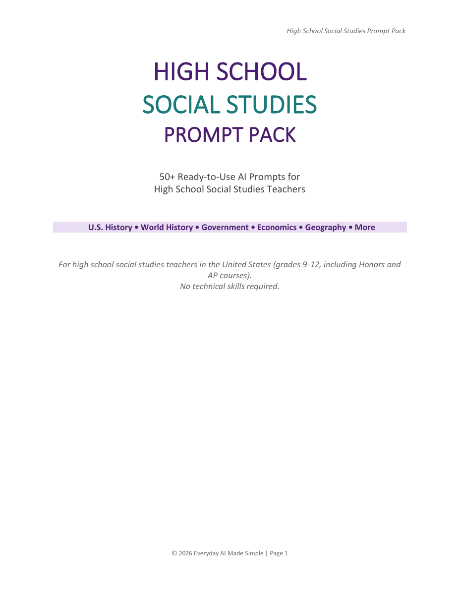 Cover of High School Social Studies Prompt Pack PDF