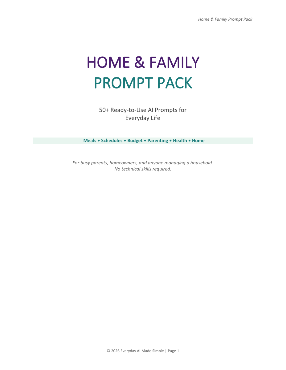 Cover of Home & Family Prompt Pack PDF
