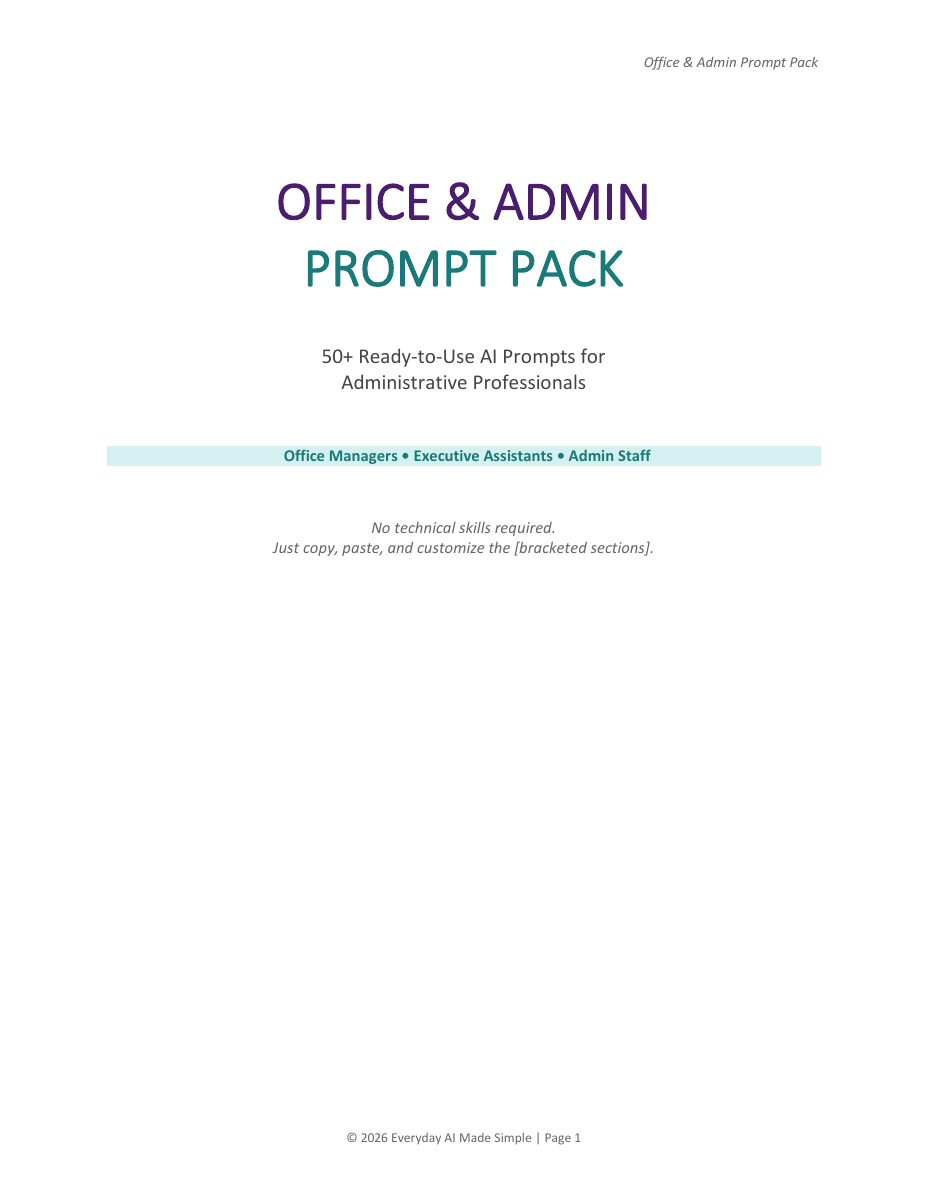 Cover of Office & Admin Prompt Pack PDF