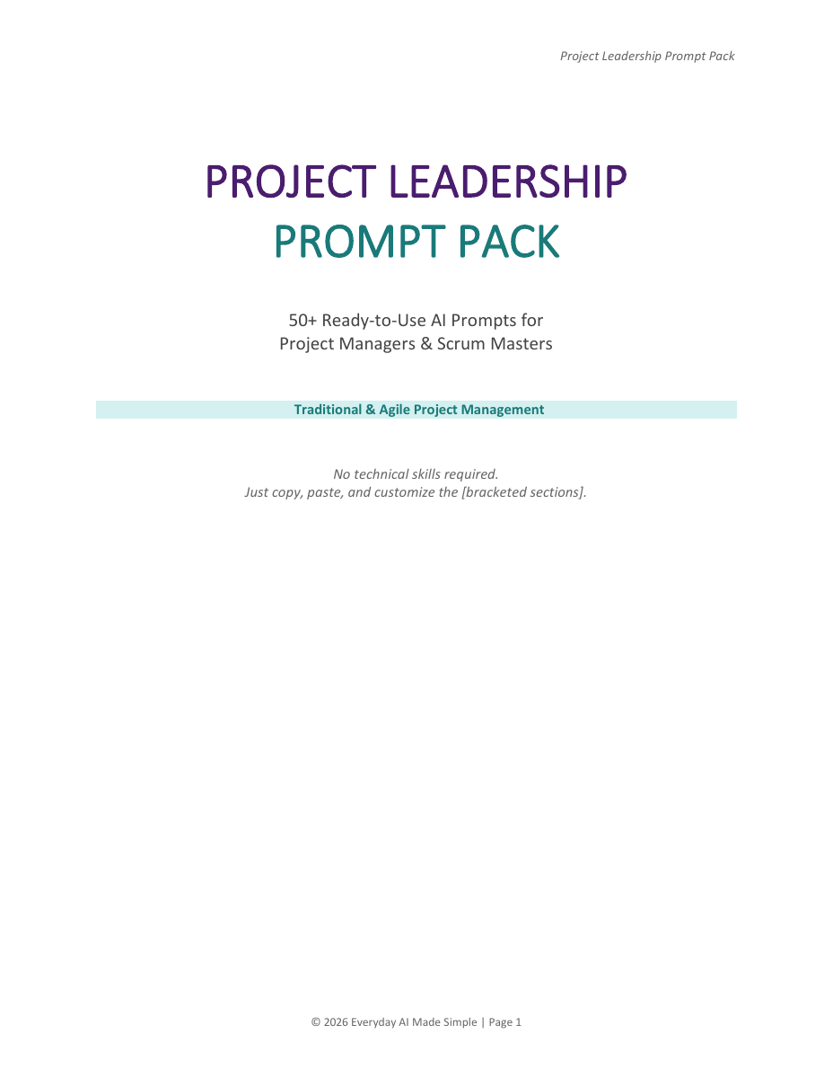 Cover of Project Leadership Prompt Pack PDF
