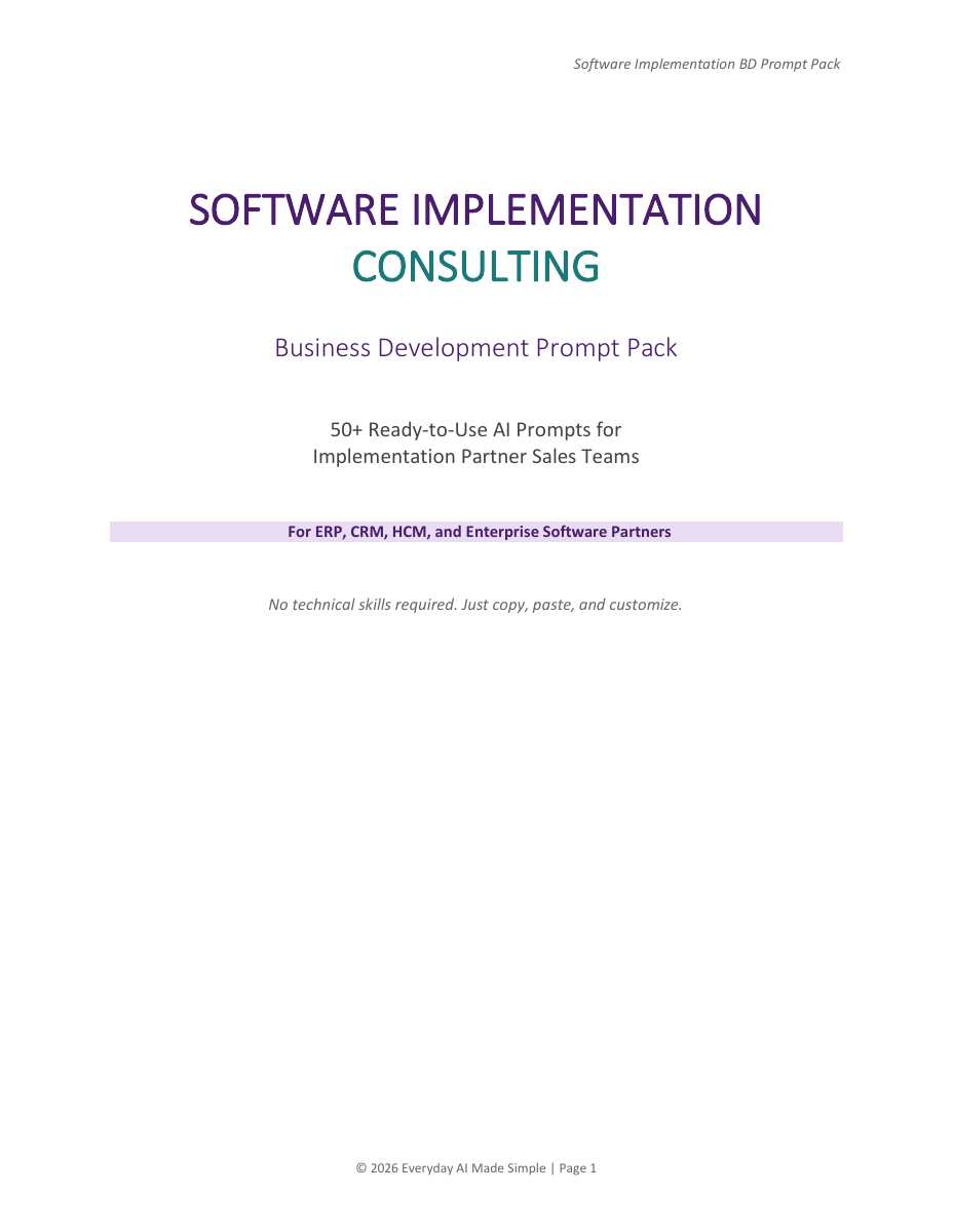 Cover of Software Implementation Business Development Prompt Pack PDF